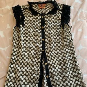 Tory Burch Sheer Black Ruffle Blouse